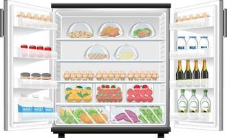 Refrigerator with lots of food vector