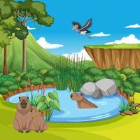 Scene with wild animals in the forest vector