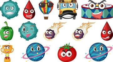 Set of different toy objects with smiley faces vector