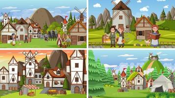 Set of different scene medieval vector