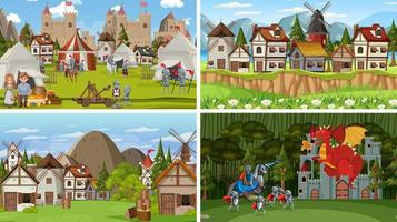 Set of different scene medieval vector