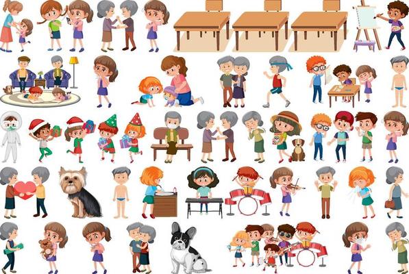 Set of different activities people in cartoon style