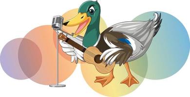 el pato toca la guitarra, el ukelele con nota musical vector