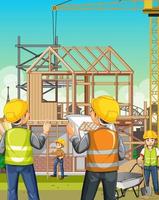 Building construction site with workers vector