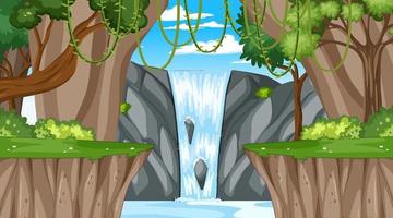 Nature scene with many trees and waterfall vector