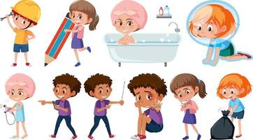 conjunto de niños haciendo diferentes actividades sobre fondo blanco vector