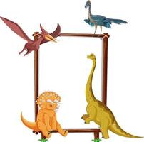 Group of dinosaurs around board on white background vector