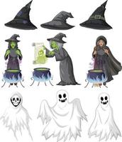 Set of witches and wizard objects vector