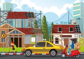 Cartoon scene of building construction site vector