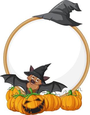 Blank wooden signboard with bat in halloween theme