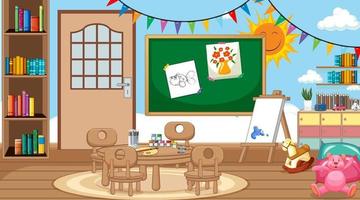 Scene with books and board in class vector
