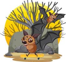 Isolated scene with two bats in the forest vector