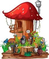 Insect cartoon character at fairy house vector