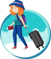 tema de vacaciones de viaje de mujer con mochila y equipaje vector