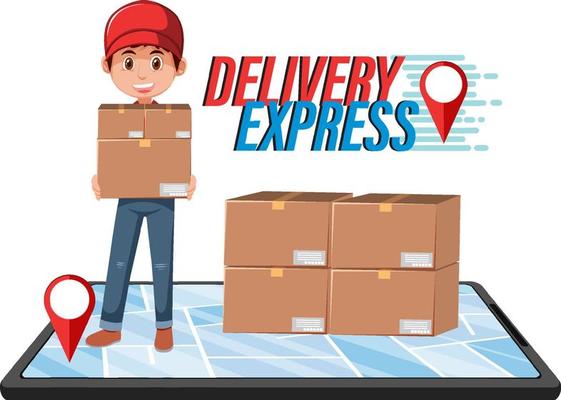 Delivery Express logotype with a courier cartoon character