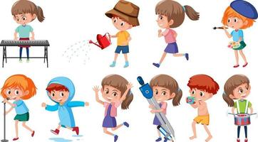 Set of children doing different activities on white background vector