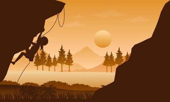 Flat silhouette rock climbing in nature background vector