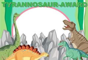 escena con dinosaurios y pizarra en el bosque vector