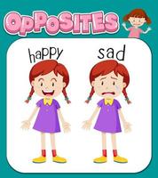 Opposite words for happy and sad vector