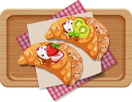 Top view of breakfast on a wooden tray vector