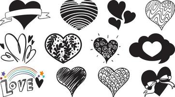 Black hand drawn hearts set vector