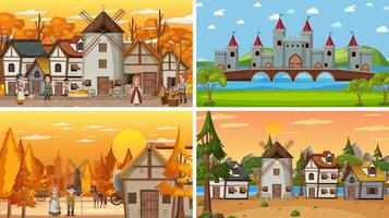 Set of different scene medieval vector