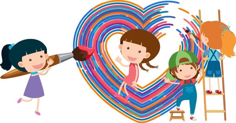 Children painting heart on white background