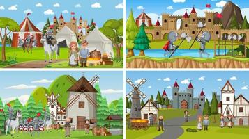 Set of different scene medieval vector