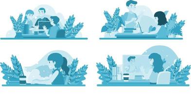 People working at coworking space simple flat design vector