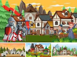 Set of different scene medieval vector