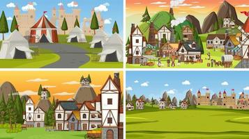 Set of different scene medieval vector