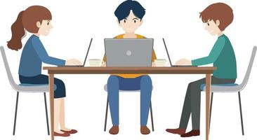 Teamwork working using laptop flat design vector