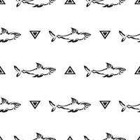 Seamless black and white pattern with sharks. Good for garments, textiles, backgrounds and prints. Vector illustration.