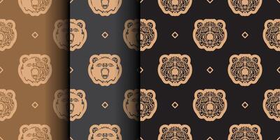 Set of Seamless background with BEAR FACE in a simple style. Suitable for backgrounds, prints, clothing and textiles. vector