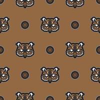 Owl face seamless pattern in boho style. Good for clothing and textiles. vector