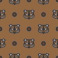 Owl face seamless pattern in boho style. Good for clothing and textiles. Vector