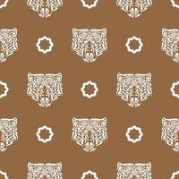 Seamless pattern with white tiger face in boho style. Polynesian style tiger face. Good for backgrounds and prints. Vector illustration.
