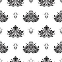 Black-white Seamless pattern with lotuses in Simple style. Good for backgrounds, prints, apparel and textiles. illustration. vector