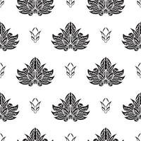 Black-white Seamless pattern with lotuses in Simple style. Good for backgrounds, prints, apparel and textiles. Vector illustration.