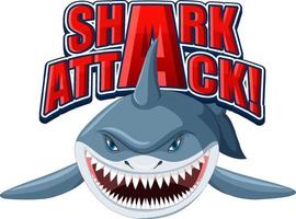 Shark attack font logo with cartoon aggressive shark vector