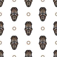 Seamless pattern with tiki mask in Samoan style. Good for t-shirt prints, cups, phone cases. Isolated. Vector