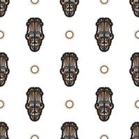 Seamless pattern with tiki mask in Samoan style. Good for t-shirt prints, cups, phone cases. Isolated. Vector