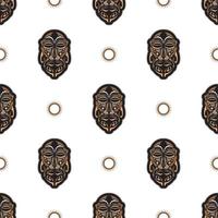 Seamless pattern with tiki mask in Maori style. Good for t-shirt prints, cups, phone cases. Isolated. Vector illustration.