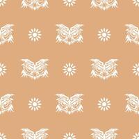 Simple seamless pattern owl face in boho style. Good for clothing and textiles. Vector illustration.