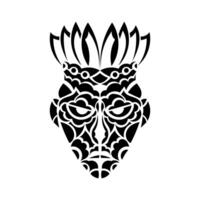 Tiki face, mask or totem. Patterns in the style of Polynesia. Good for tattoos and prints. Isolated. Vector illustration.