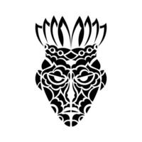 Tiki face, mask or totem. Patterns in the style of Polynesia. Good for tattoos and prints. Isolated. Vector illustration.