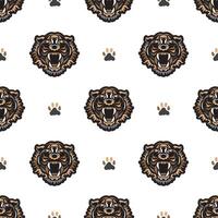 Seamless pattern with tiger face. Good for prints, backgrounds, postcards, wrapping paper, and textiles. vector