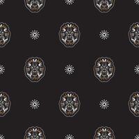 Seamless pattern with tiger head in simple boho style. Good wall wallpaper, postcards and printing. Vector