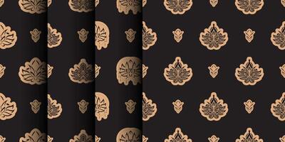 Set of Dark solid color Seamless pattern with lotuses in Simple style. Good for backgrounds and prints. Vector illustration.