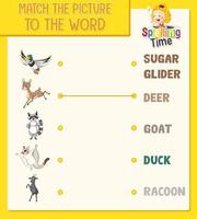 Word to picture matching worksheet for children vector